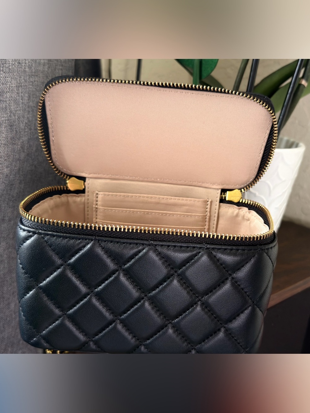 Black Quilted Vanity Mini Bag with Gold Chain and Charm - Picture 3 of 4